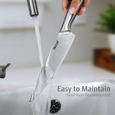 Набір кухонних ножів Hecef (3 шт) з нержавіючої сталі, сріблястого кольору, з порожнистим руків'ям, з захисними піхвами