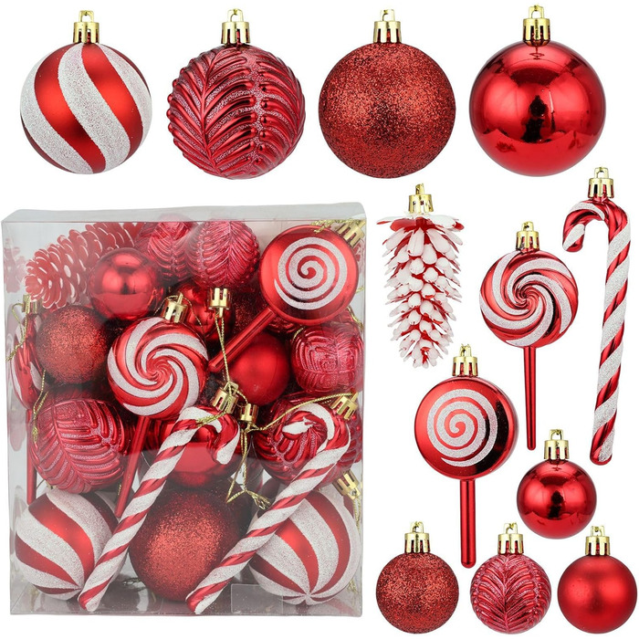 Набір прикрас на ялинку 40 шт. Червоні ялинкові кулі з пластику, міцні, для декорування ялинки
