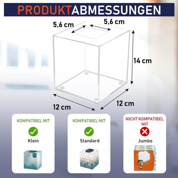 Acrylic Tissue Holder, transparent tissue box for cosmetic tissues, napkins, and lint-free cloths. Perfect for bathrooms, desks, workspaces, and vanity tables (Square, Clear)