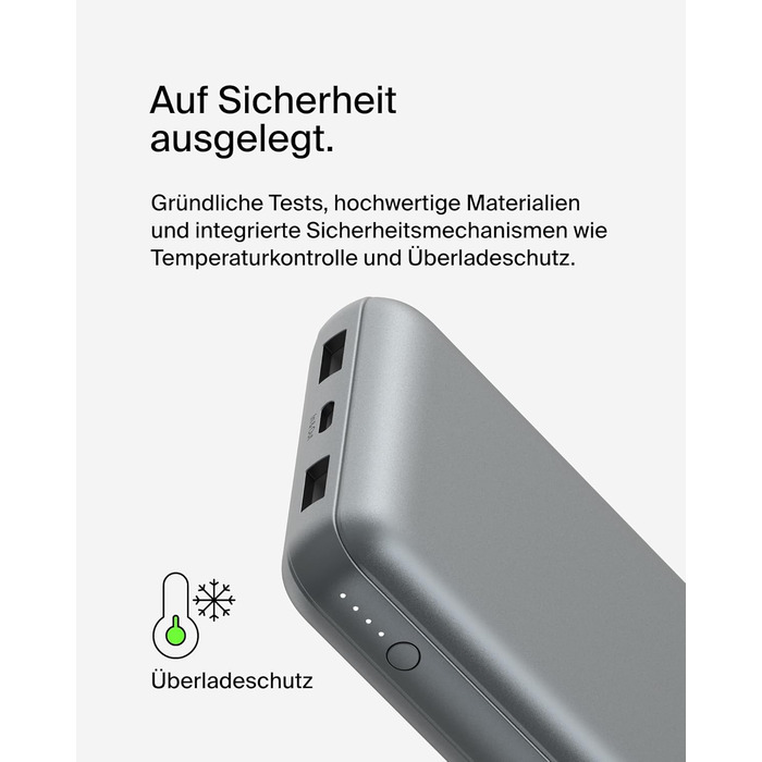 Powerbank Belkin 20000mAh з USB-C та USB-A, 20K, сірий, для iPhone, Galaxy, Pixel, iPad, AirPods