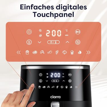 Фритюрниця без олії Ciarra CBAWAF1A AirFryer XL 5л, 1500W, 8 програм, 80-200°C, RapidAir, Touchscreen, Чорний