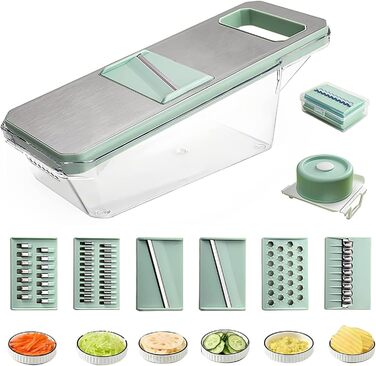 Мандоліна для овочів 7-в-1 з нержавіючої сталі – набір для нарізки овочів та шинкування | Професійний овочевий слайсер для салату та напівфабрикатів