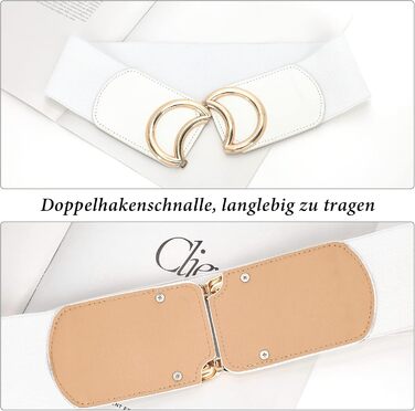 Жіночий широкий еластичний пояс JasGood вінтажний, з золотою пряжкою, білий, 80 см (під талію 80-95 см)