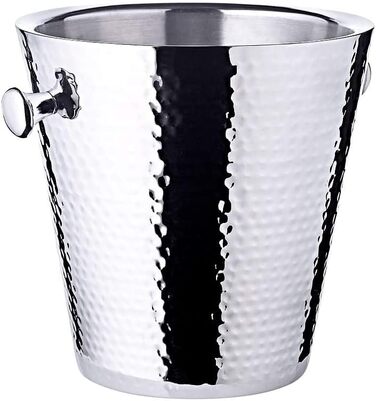 EDZARD Wine Cooler Valencia made of Stainless Steel - Bottle Cooler, Champagne Cooler including Stand - Drink Cooler for 1 Bottle - Bowl for Wine, Sparkling Wine & Ice Cubes - Hammered Wine Cooler with Handles
