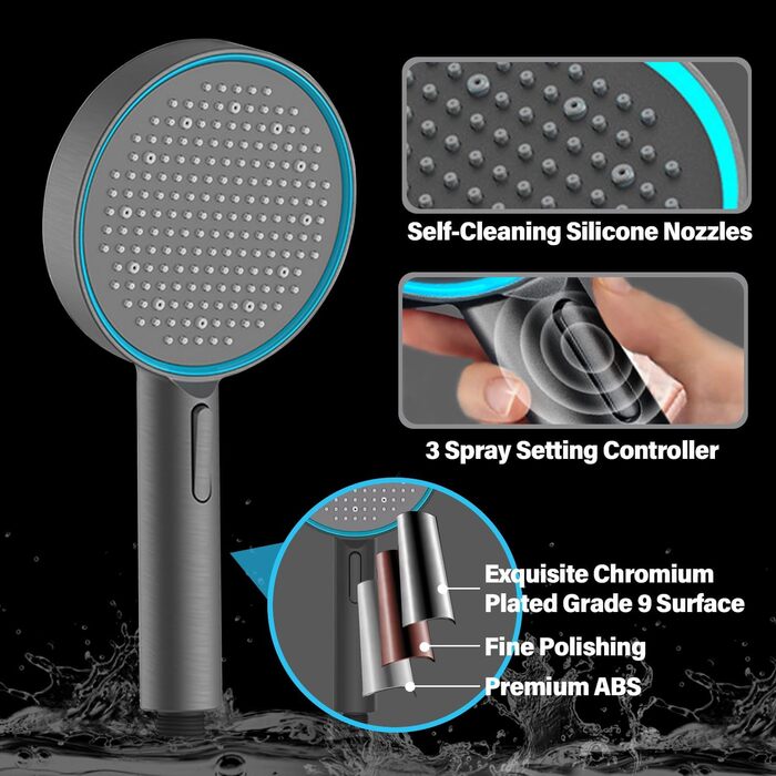 JINYOMFLY LED Shower Head with Lights, Shower Head with LED Lighting, 15CM Shower Head Color Changing, 3 Shower Modes Shower Light, Shower Head Light with Liquid Silicone Nozzle