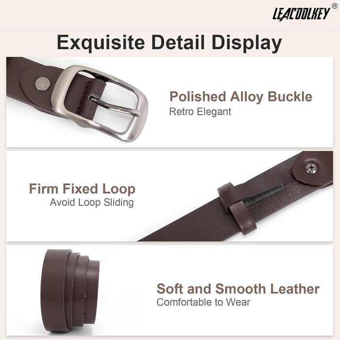 Жіночі шкіряні ремені LEACOOLKEY з пряжкою, 2 шт. - для джинсів та штанів, розміри XXL (117-127 см) та XL (107-117 см)