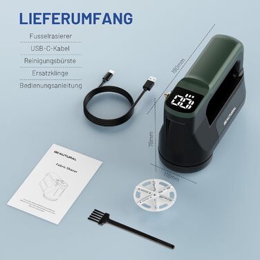 Електричний видальник ворсу Beautural: 3 швидкості, 1800mAh, LED, великий контейнер для одягу, меблів, ковдр, ворсу