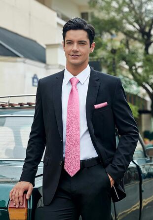 Краватка для чоловіків HISDERN на весілля з хустинкою, візерунок Paisley, формальна класична краватка та хустинка для чоловіків (N-Рожевий)