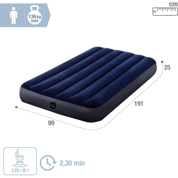 Надувний матрац Intex Classic Downy Blue Dura-Beam Twin, блакитний, 191 x 99 x 25 см