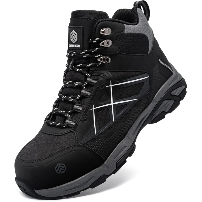 Черевики безпеки LARNMERN для чоловіків та жінок, SRC, антистатичні, з металевим носком, захист від проколів, легкі, комфортні, дихаючі, 49 EU, чорний