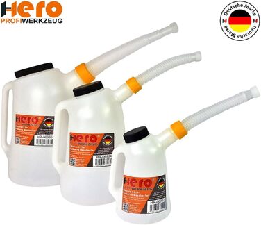 HERO Filling Can, Measuring Can, SET 1L + 3L + 5L Measuring Cups with Flexible Spout and Lid, Water Can, Car Oil Change, Automotive