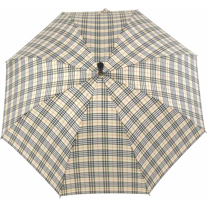 iX-brella Standing Umbrella, Height Adjustable with Wooden Handle - Beige Checkered