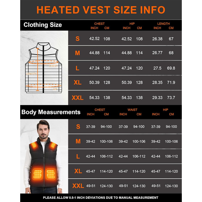 Обогревна жилетка для чоловіків та жінок, жилетка з підігрівом 15 зон та акумулятором 20000 mAh, для катання на лижах та полювання M Deep Black