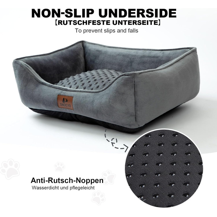 Dog Bed for Small and Medium Dogs 65x55x18cm, Washable Dog Cushions, Removable Cover, Dog Sofa Dog Basket with Raised Edges, Fluffy Cat Bed Dog Bed with Nubs, Dark Grey