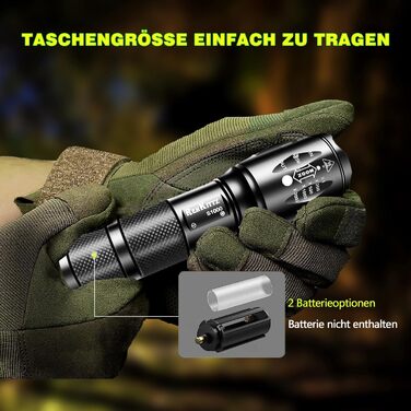 Тактичний ліхтарик 2 шт. 2000 люмен, LED, для кемпінгу та туризму, тактичний, водонепроникний, з зумом, з 5 режимами, корпус з алюмінію