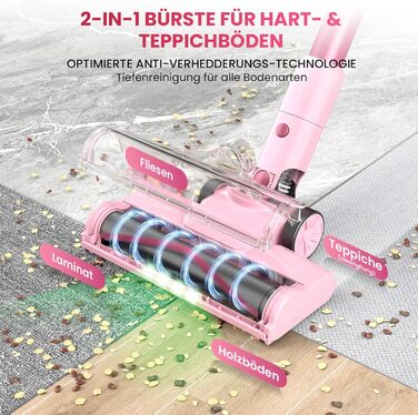 Бездротовий пилосос Dzaki 50000Pa з акумулятором, дисплеєм, функцією паркування та насадкою Anti-Tangle для килимів, твердих поверхонь, шерсті тварин та авто (помаранчево-рожевий)