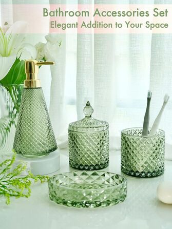 Набір аксесуарів для ванної кімнати, зелений, 4 шт. (скло), набір для ванної кімнати з дозатором мила, мильницею, тримачем для зубних щіток, скляною баночкою для ватних паличок, декор у стилі бохо, сучасний