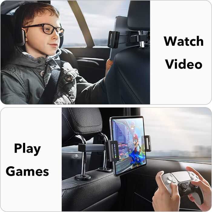 Утримувач для планшета в авто, регульований, універсальний, для iPad/iPhone/Samsung Galaxy Tabs/Kindle Fire HD/Nintendo Switch, 4.4-11 дюймів, ЧЕРВОНИЙ (Срібний)