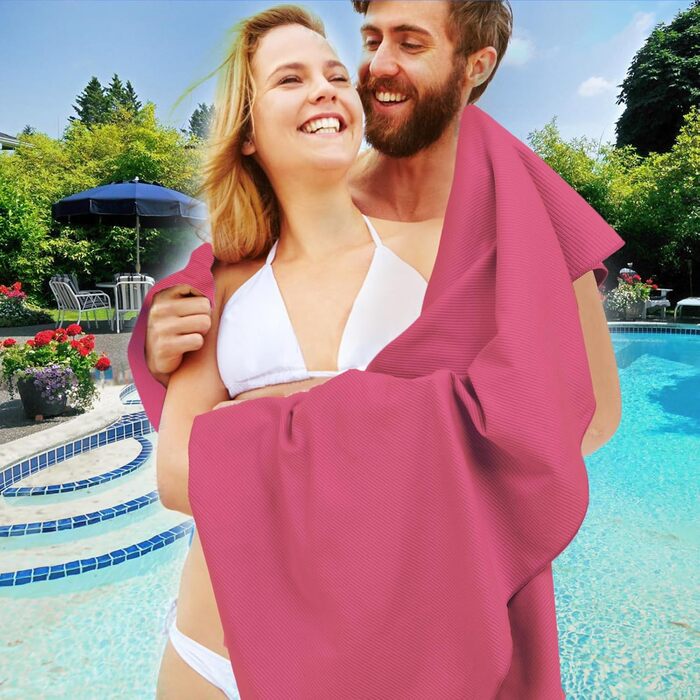 Рушник Linlook з мікрофібри - великий, компактний, швидковисихаючий. Ідеальний для спорту, подорожей, йоги, пляжу, тренажерного залу. (Зелений, Рожевий, 180x80 см)