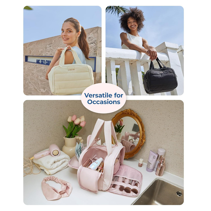 BAGSMART Косметичка для подорожей, рожева - велика, легка, органайзер для косметики та аксесуарів