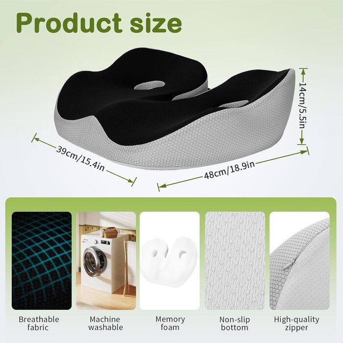 Ортопедична подушка для сидіння з Memory Foam для спини, куприка та при болях в попереку. Антиковзка, знімний чохол.