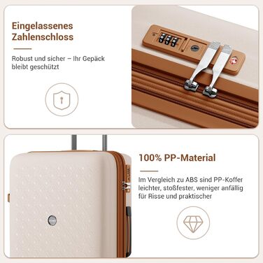 Великий валіза KONO з підсклянником, жорсткий корпус, легкий, поліпропілен, розширюваний, 4 колеса, TSA-замок, чорний/коричневий (кремовий/коричневий), XL