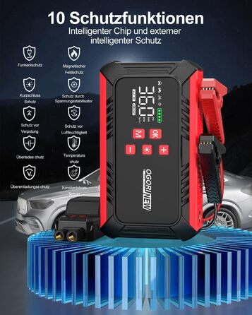 Портативний акумулятор для авто з компресором 150PSI, 7000A, 12V, 8L/10L (бензин/дизель), з запальничкою, LED-ліхтарик B195