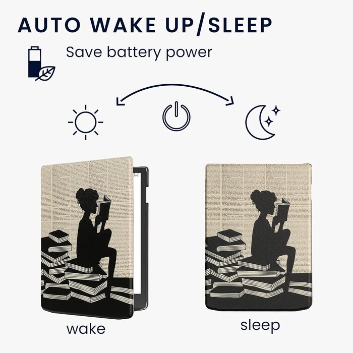 Чохол-книжка kwmobile для Pocketbook InkPad 4/Color 3/Color 2, Vivlio InkPad 4 - Чохол для eReader, Magnolien Taupe Weiß Blaugrau (жінка читає)