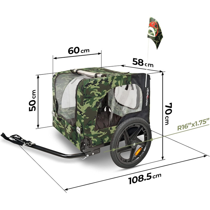Фаркоп для собак на велосипед, велосипедний фаркоп для собак, з прапорцем та ременем, складаний та легкий у зберіганні в багажнику, кольори: червоний, пісочний, м'ятний, фіолетовий, військовий синій, військовий зелений