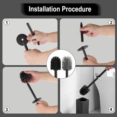 Чорна щітка для унітазу BVL з тримачем, метал, з 2 насадками, квадратна, силіконова, для ванної кімнати
