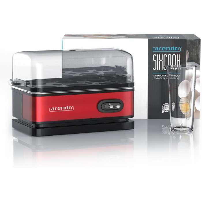 Електричний яйцеварка Arendo з нержавіючої сталі з підігрівом, регулюванням ступеня готовності та індикатором, червоний