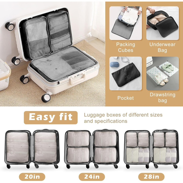 Органайзер для валізи Gemtte 13-ти частинний, водонепроникний, набір для подорожей (чорний)