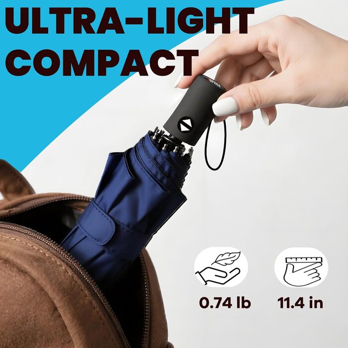 Вітростійкий туристичний парасолька SIEPASA, компактний автоматичний парасолька для подорожей, Marineblau (темно-синій), 42 дюйми