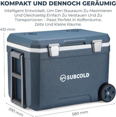 Subcold MOBI Rollkühlbox 45L: Ізольована сумка-холодильник на колесах для подорожей, авто, кемпінгу. PU-ізоляція, блакитний колір