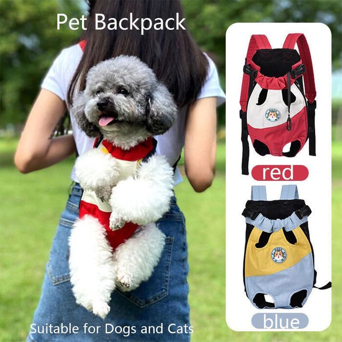 Портативна переносна сумка-рюкзак для собак та котів, XL, червона. Зручна для подорожей, походів, кемпінгу. Регульована, з 4 отворами для лап. Підходить для маленьких та середніх собак та котів, цуценят.