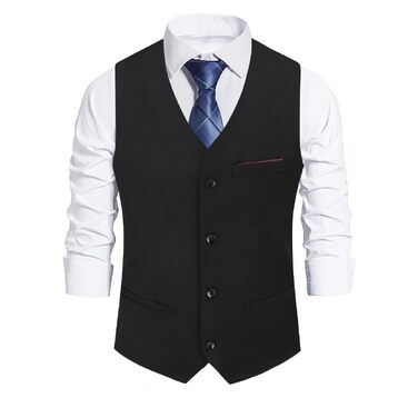 Чоловіча класична жилетка Allthemen Slim Fit з V-подібним вирізом для костюма, весіль та бізнесу, чорна, розмір L