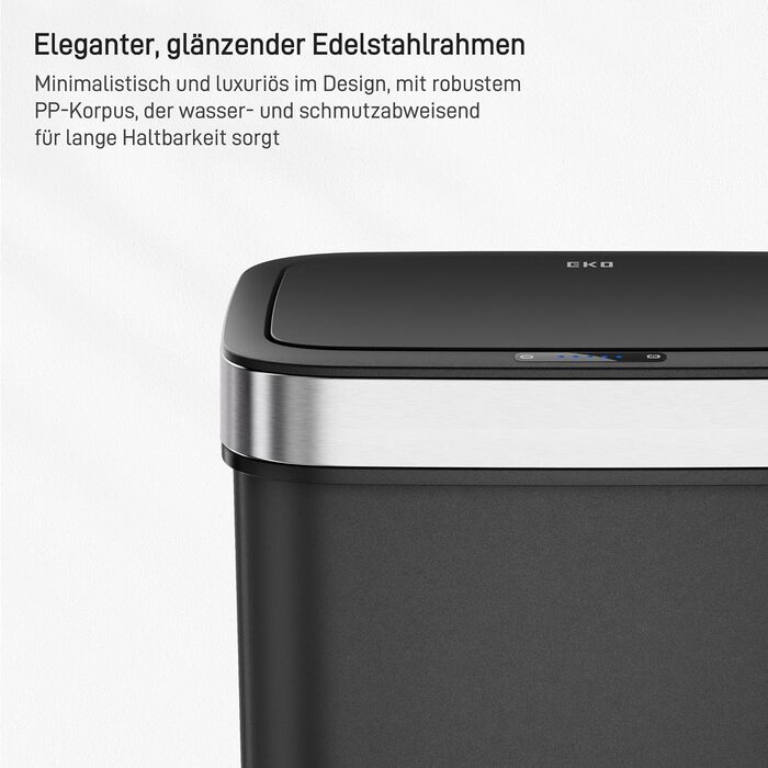Сміттєвий бак EKO Hana Deluxe 50л з сенсором, чорний, пластик - автоматичний відро для кухні з плавним закриттям кришки