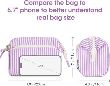 Косметичка жіноча Narwey для подорожей: велика, з широким відкриванням (сіро-блакитний з фіолетовими смужками)