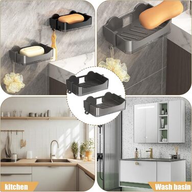 Набір мильниць для душу Fizdoqg: 2 шт. Без свердління, з піддоном та гачком. Підходить для ванної кімнати та кухні.