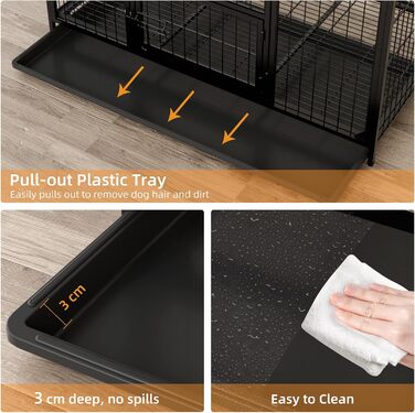 Клітка для собак VOWNER, міцна, 93x56x60 см, для малих та середніх порід, 3 двері, знімні двері та піддон, чорна