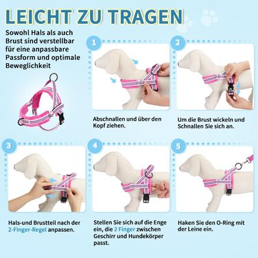 Нашийник для собак середніх та маленьких порід, м'який, не тягне, з 2 карабінами, легкий, світловідбиваючий, чорний (XS, Рожевий)