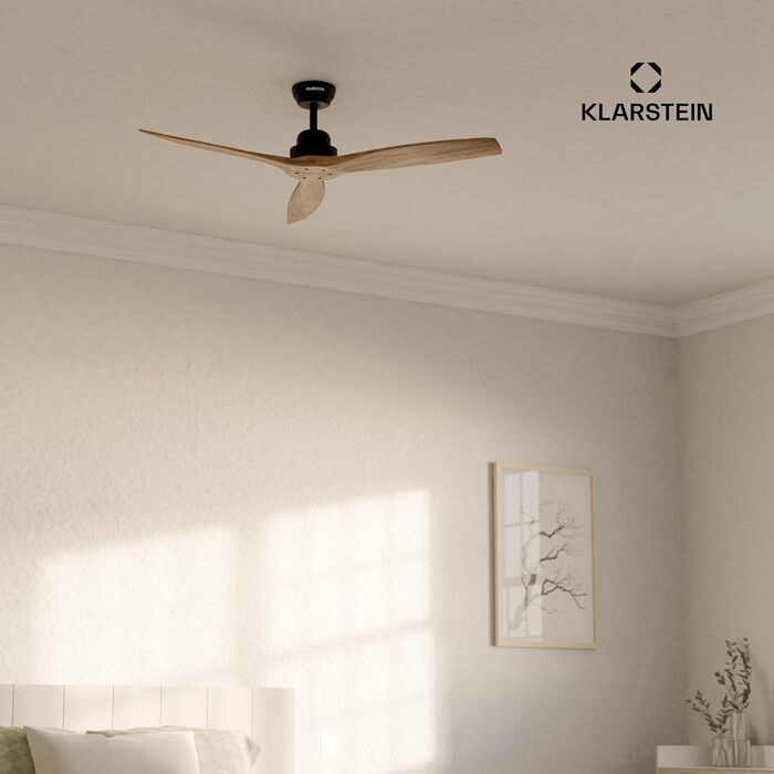 Стельовий вентилятор Klarstein Santa Elena Smart з Wi-Fi та пультом ДУ, 6 швидкостей, дерев'яні лопаті, режими зима/літо, 132 см, колір горіх