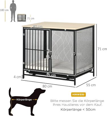 Клітка для собак PawHut, закривається на замок, з подушкою, для собак середніх порід до 20 кг, 88 x 55 x 71 см, колір: дуб+чорний