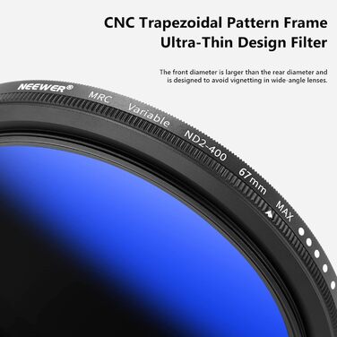 NEEWER 67mm Змінний ND-фільтр ND2-ND400 (1-9 ступенів), сірий фільтр, нейтральний фільтр, багатошарове покриття, водонепроникний та стійкий до подряпин