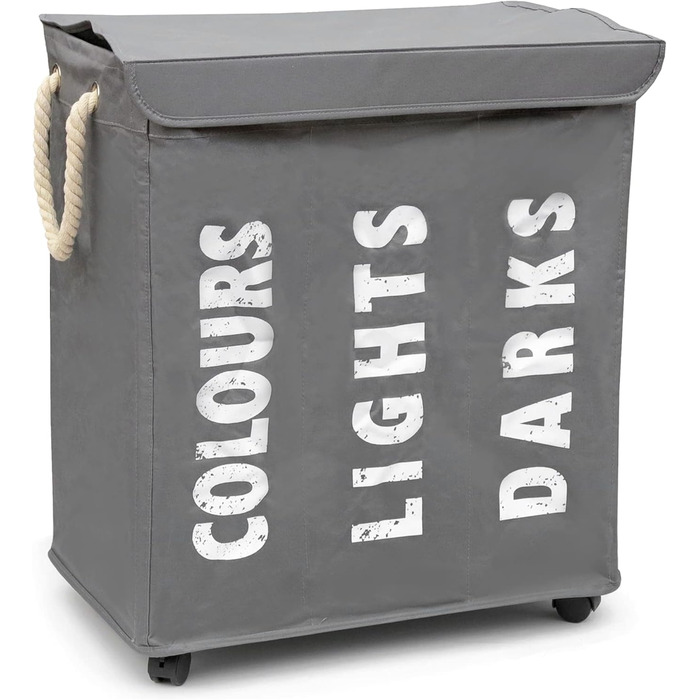 hausratplus Osoltus Laundry Box - Laundry Sorter with Lid & Wheels - Bathroom Organizer - Laundry Basket - Laundry Chest - Bathroom Laundry Sorting System - Grey