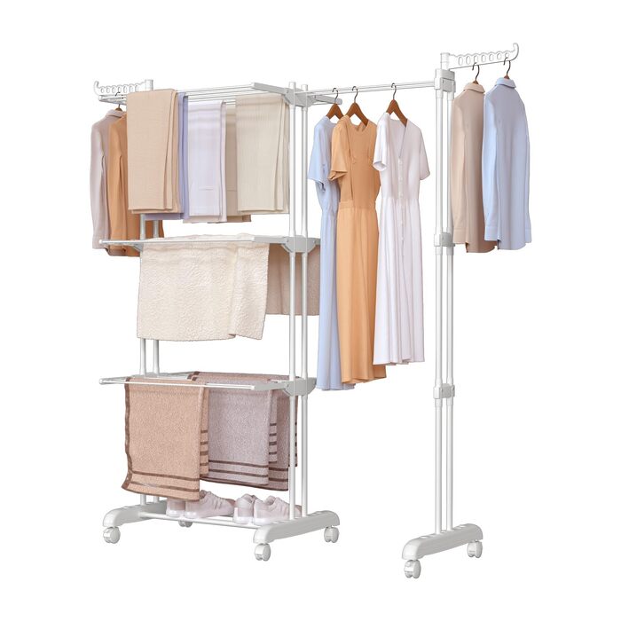 Сушарка для білизни Oak & Tea Turm, 83-200 см, з висувними крилами, XXL, 4 яруси, з колесами, для дому та вулиці, біла