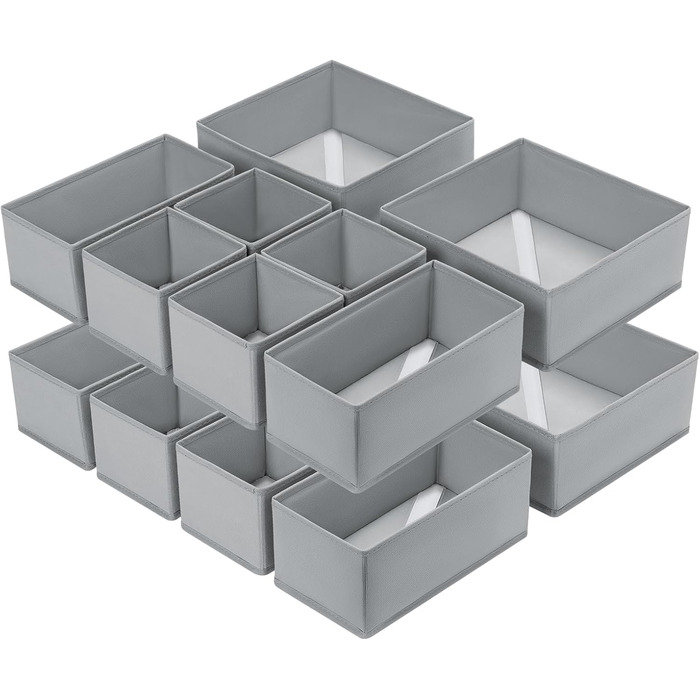 Drawer Organizers - Foldable Underwear Organizer Storage Box Fabric 16 Pieces Closet Organizer for Clothes, Socks (Light Gray)