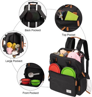 Modoker Airline Approved Pet Carrier Backpack with Organizer Pockets - Travel Tote Bag for Dogs & Cats - Includes Food Containers & Mat - Black