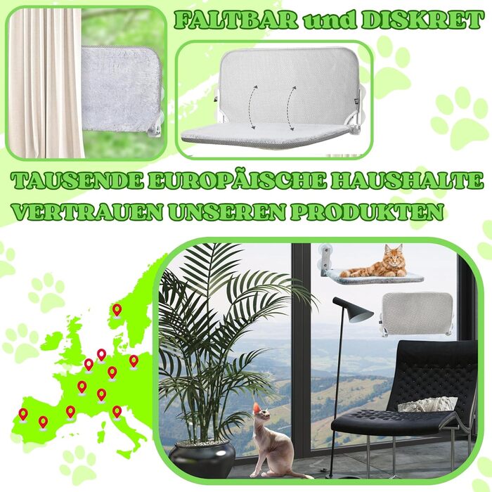 Підвісна гамак для котів на вікно/стіну, ліжко для котів з присосками, без кабелю, з іграшкою. Бежевий, великий