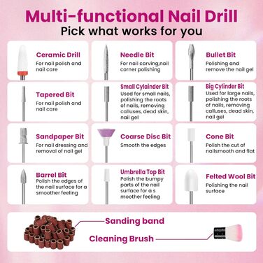 Професійний портативний фрезер для нігтів 45000 об/хв з LCD-дисплеєм (рожевий)